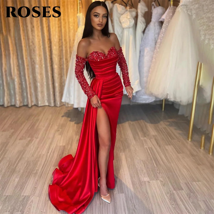 VESTIDO LONGO DE LANTEJOULAS  ODES COM OMBRO DE FORA
