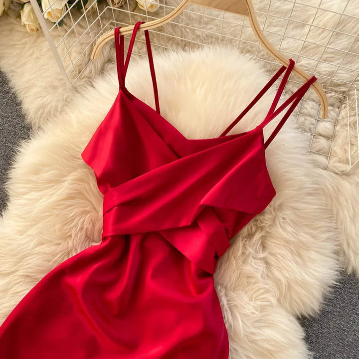 VESTIDO ELEGANTE ABERTO NAS COSTAS PLISSADO