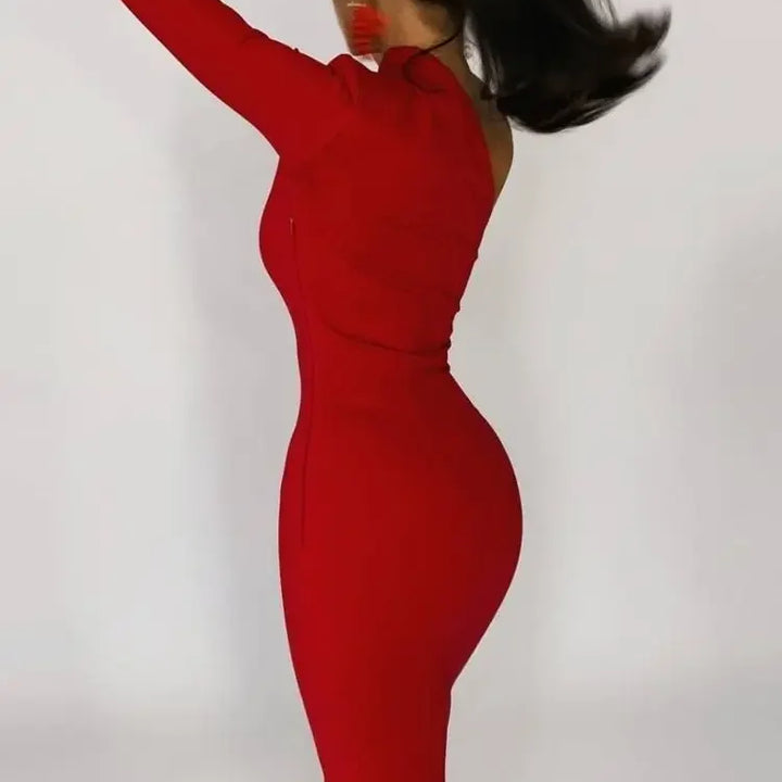 VESTIDO MAXI ELEGANTE DE UM OMBRO COM FENDA
