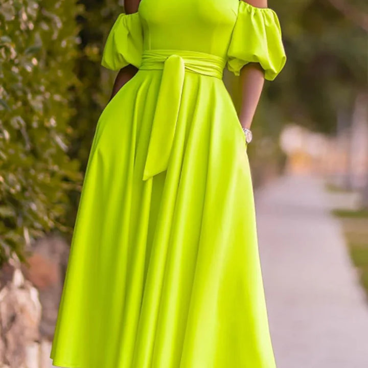 VESTIDO MIDI ELEGANTE DE OMBRO DE FORA