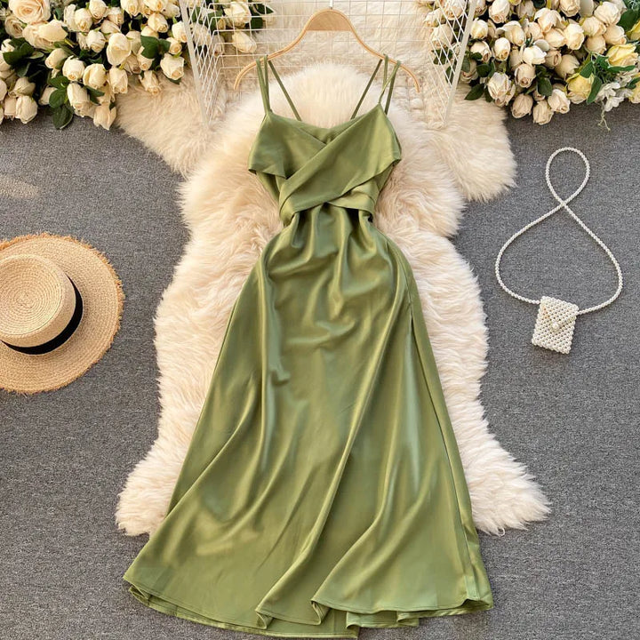 VESTIDO ELEGANTE ABERTO NAS COSTAS PLISSADO