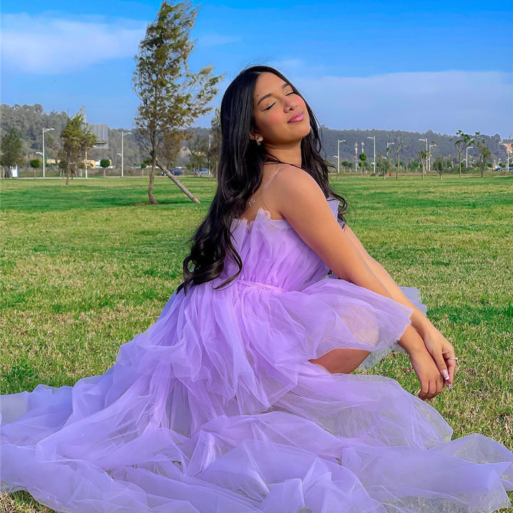 VESTIDO DE BAILE SEM ALÇAS EM TULE